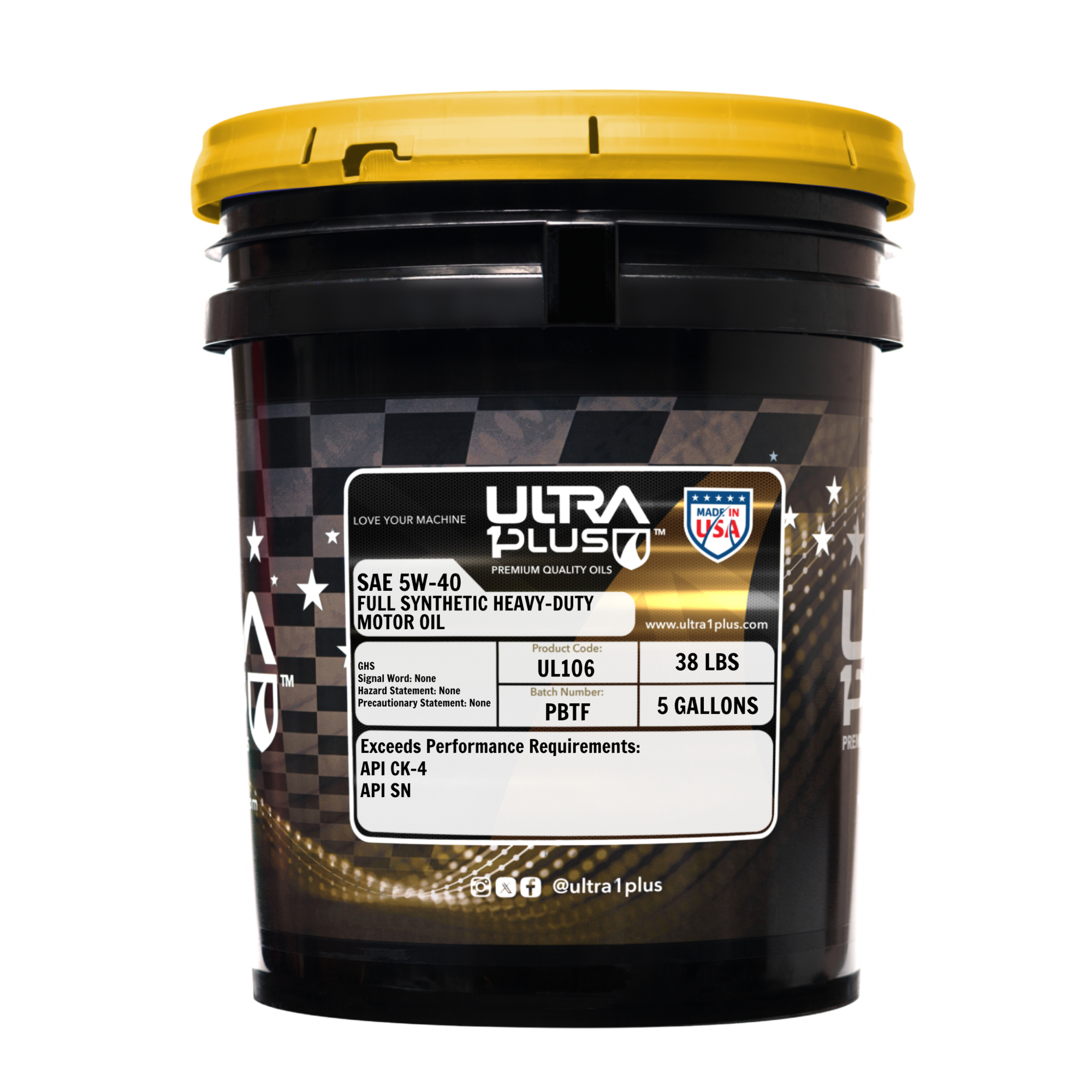 Ultra1Plus Full Synthetic Motor Oil - 5W-40, CK-4/SN, 5 Gal., Model# UL106